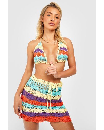 Boohoo Multi Crochet Top & Skirt Beach Two-piece - White