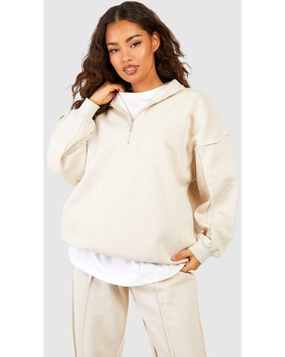 Boohoo Exposed Seam Oversized Half Zip Sweatshirt - White