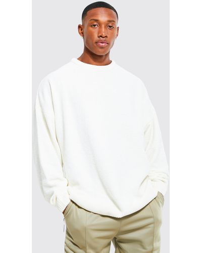 BoohooMAN Oversized Chenille Sweater - White