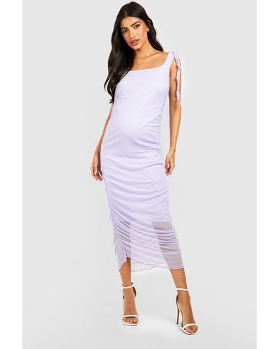 Maternity Mesh Ruched Long Sleeve Midi Dress