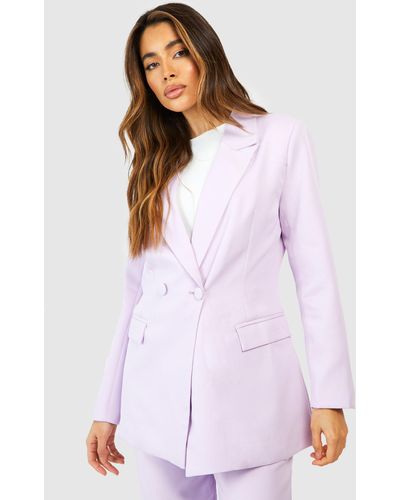 Boohoo Fitted Double Breasted Tailored Blazer - Purple