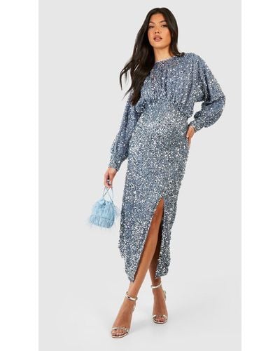 Boohoo Maternity Puff Sleeve Sequin Midaxi Dress - Blue