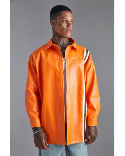 BoohooMAN Kurzärmliges Oversize Hemd mit Streifen - Orange