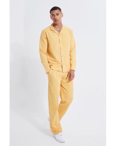 BoohooMAN Long Sleeve Linen Shirt &trouser Set - Metallic