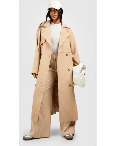 Boohoo Double Breasted Trench Belted Trench Coat - Natural