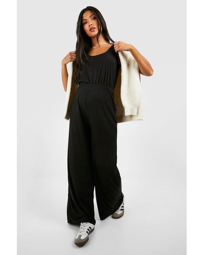 Boohoo Maternity Soft Rib Slouchy Sleevless Jumpsuit - Negro