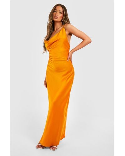 Boohoo Satin Double Strap Maxi Dress - Naranja