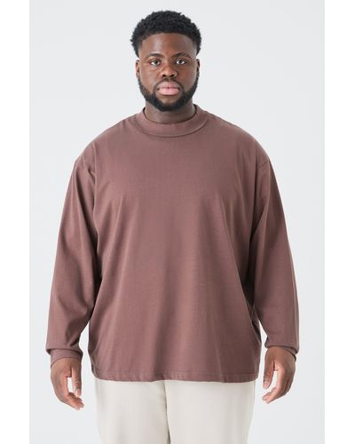 BoohooMAN Plus Oversized Layed On Neck T-shirt - Brown