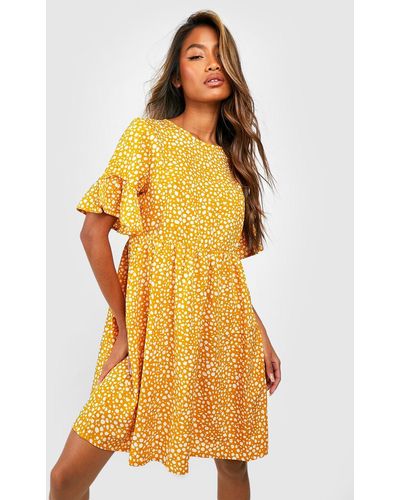 Boohoo Woven Dalmatian Print Smock Dress - Yellow