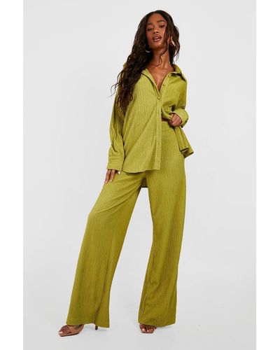 Boohoo Crinkle Relaxed Fit Wide Leg Pants - Yellow