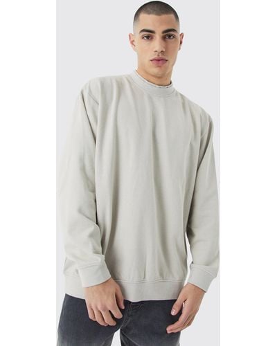 BoohooMAN Oversized Heavy Extend Double Neck Sweatshirt - Gray
