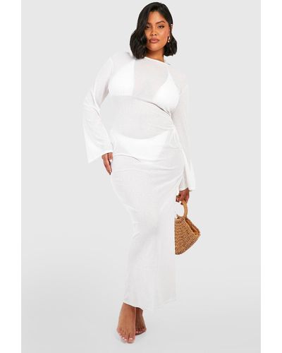 Boohoo Plus Knitted Jersey Open Back Maxi Beach Dress - White