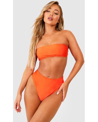 Boohoo Bandeau High Waisted Bikini Set - Orange