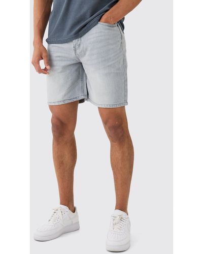 BoohooMAN Relaxed Rigid Denim Shorts In Light Gray - Blue