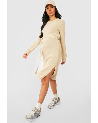Boohoo Maternity Crew Neck Sweater Midi Dress - Natural