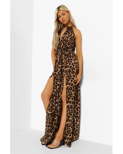 Boohoo Tall Leopard Backless Maxi Dress - Natural