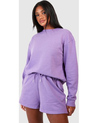 Boohoo Sweater Short Tracksuit With Reel Cotton - Purple