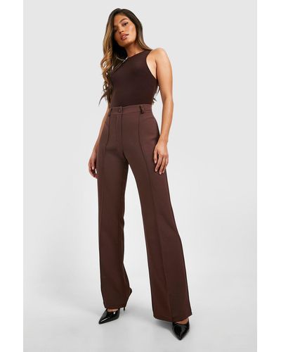 Boohoo Fit & Flare Tailored Pants - Brown