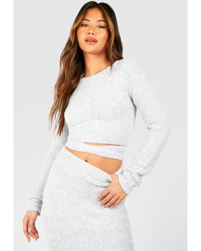 Boohoo Soft Marl Knit Tie Back Sweater - White