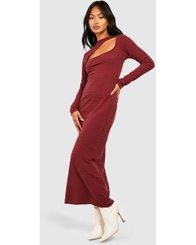 Boohoo Soft Crinkle Texture Cut Out Midaxi Dress - Red