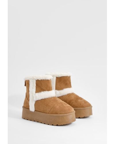 Boohoo Fur Detail Platform Cozy Boots - Brown