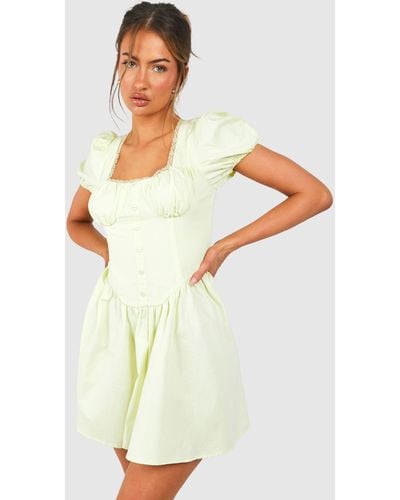 Boohoo Puff Sleeve Milkmaid Mini Dress - Yellow