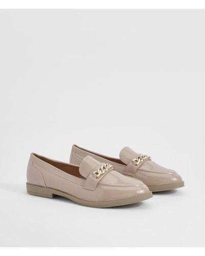 Boohoo Wide Fit Chain Trim Patent Loafers - Natural