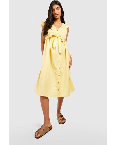Boohoo Maternity Cotton Button Down Midi Dress - Yellow