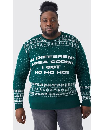 Boohoo Plus I Got Ho Ho Hos Christmas Sweater - Green