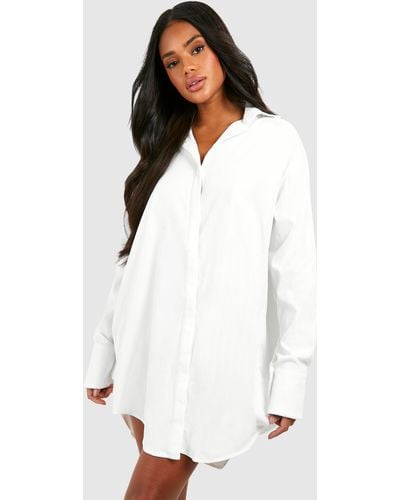 Boohoo Wide Sleeve Boxy Oversized Shirt Dress - White