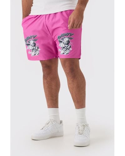 Boohoo Plus Cherub Printed Swim Shorts - Rosa