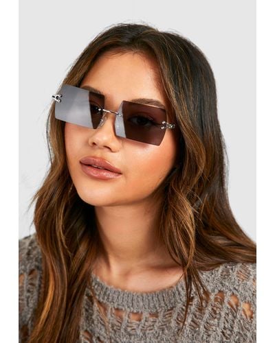 Boohoo Metal Frameless Sunglasses - Brown