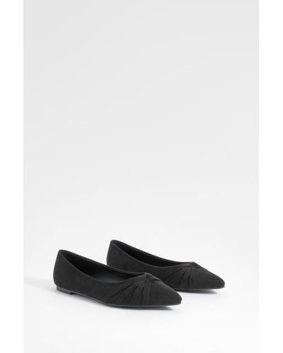Boohoo Wide Fit Twist Front Pointed Flats - Black