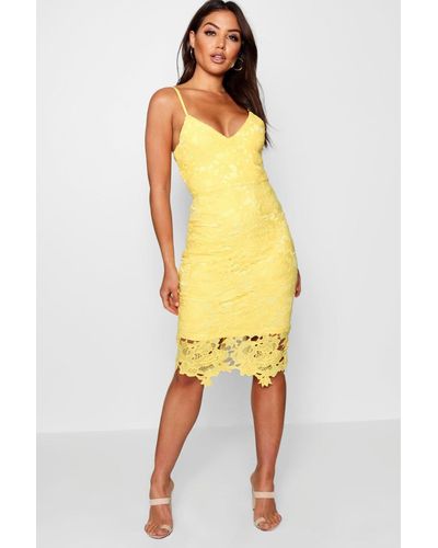 Boohoo Boutique Crochet Lace Strappy Midi Dress - Yellow
