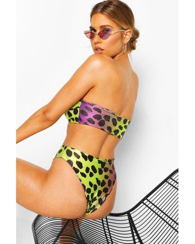 Boohoo Leopard High Waist Bandeau Bikini Set - Purple