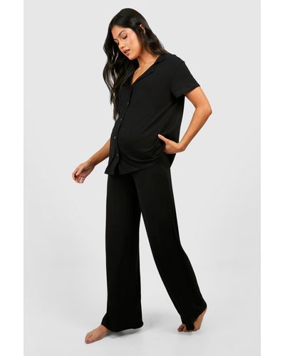 Boohoo Maternity Short Sleeve Peached Jersey Trouser Set - Black