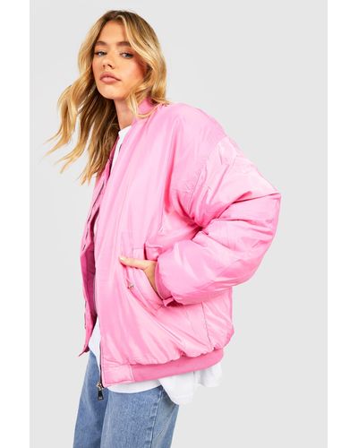 Boohoo Oversized Bomber Jacket - Pink