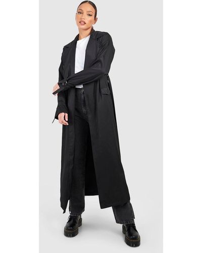 Boohoo Tall Relaxed Cuff Detail Trench Coat - Black