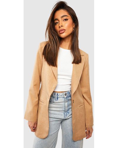 Boohoo Tonal Linen Look Relaxed Fit Blazer - White