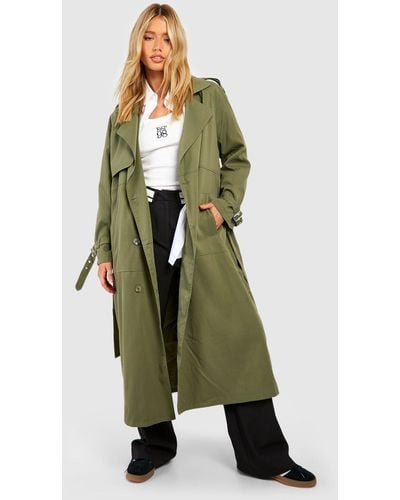 Boohoo Oversized Belted Maxi Trench - Green