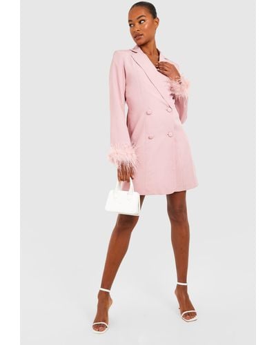 Boohoo Tall Feather Detail Blazer Dress - Pink