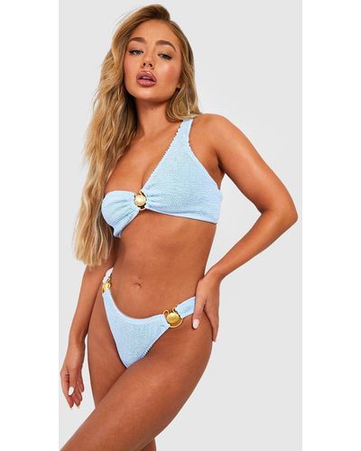 Boohoo Shell Trim Crinkle Hipster Bikini Brief - Blue
