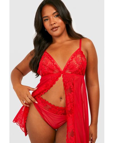 Boohoo Plus Split Front Lace Babydoll - Red