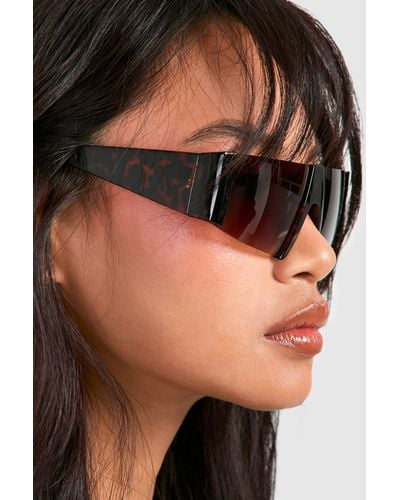 Boohoo Tortoise Visor Style Sunglasses - Black