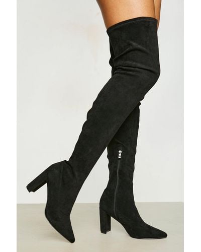 Boohoo Wide Width Block Over The Knee Pointed Boot - Black