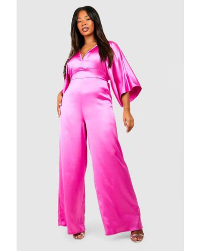 Boohoo Plus Satin Angel Sleeve Jumpsuit - Pink