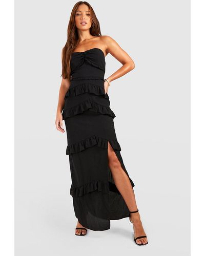 Boohoo Tall Bandeau Ruffle Split Side Maxi Dress - Black