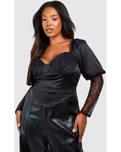 Boohoo Plus Sequin And Lace Corset Top - Black