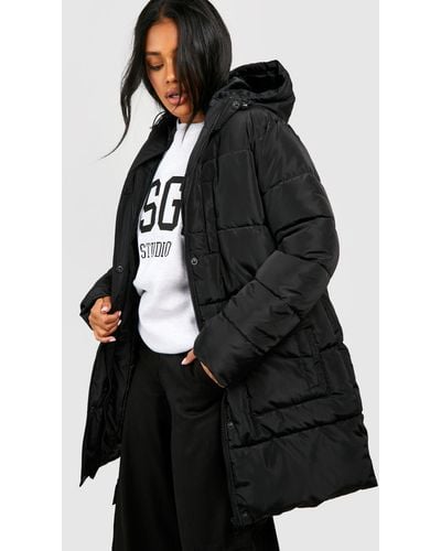 Boohoo Pocket Detail Hooded Puffer Jacket - Black