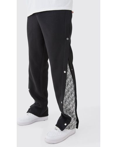 BoohooMAN Tall Relaxed Printed Side Panel Popper Jogger - Schwarz